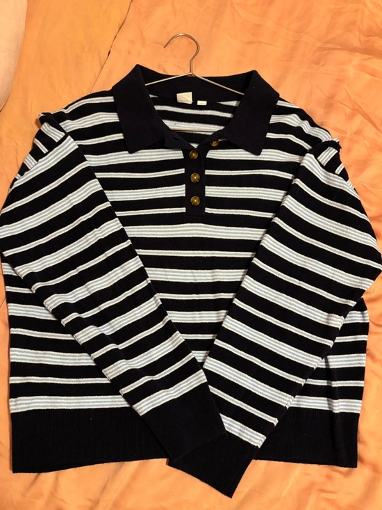 GAP Sweaters - Gap navy baby blue white Striped Polo Sweater